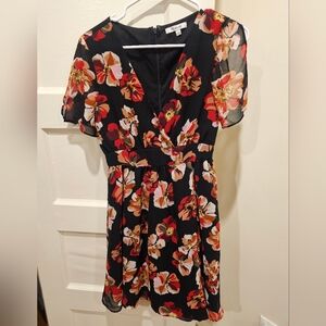 Madewell Black and Orange Floral Midi Dress